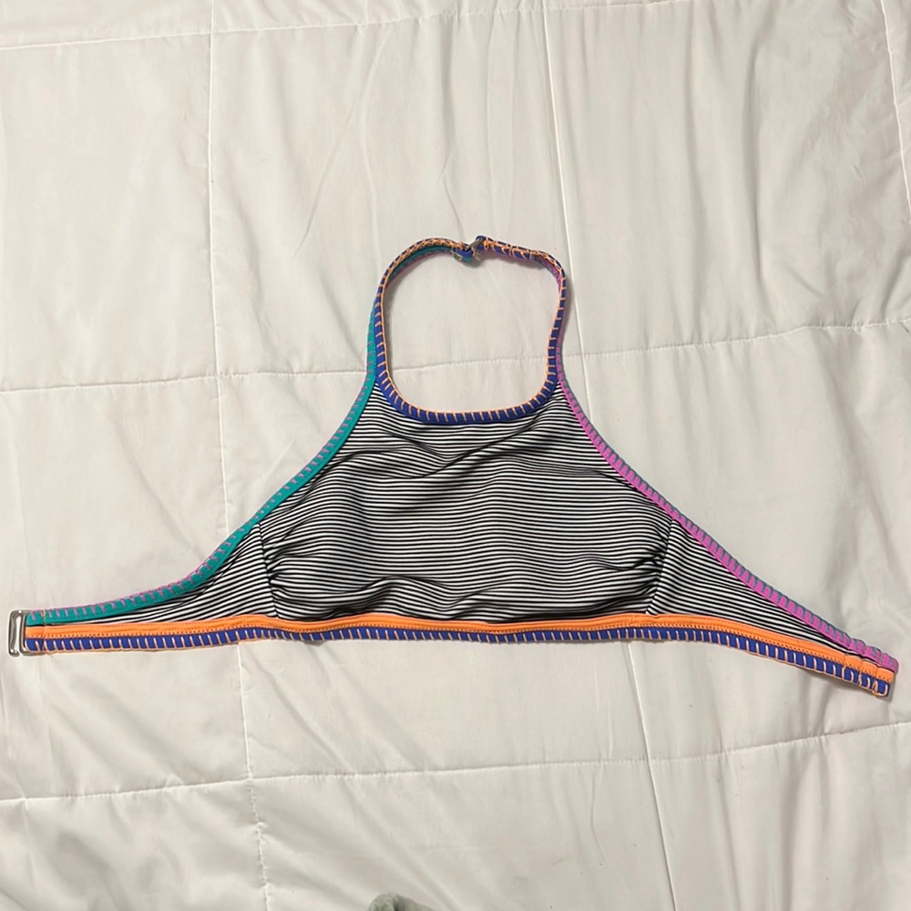Colorful black and white high neck small bikini top